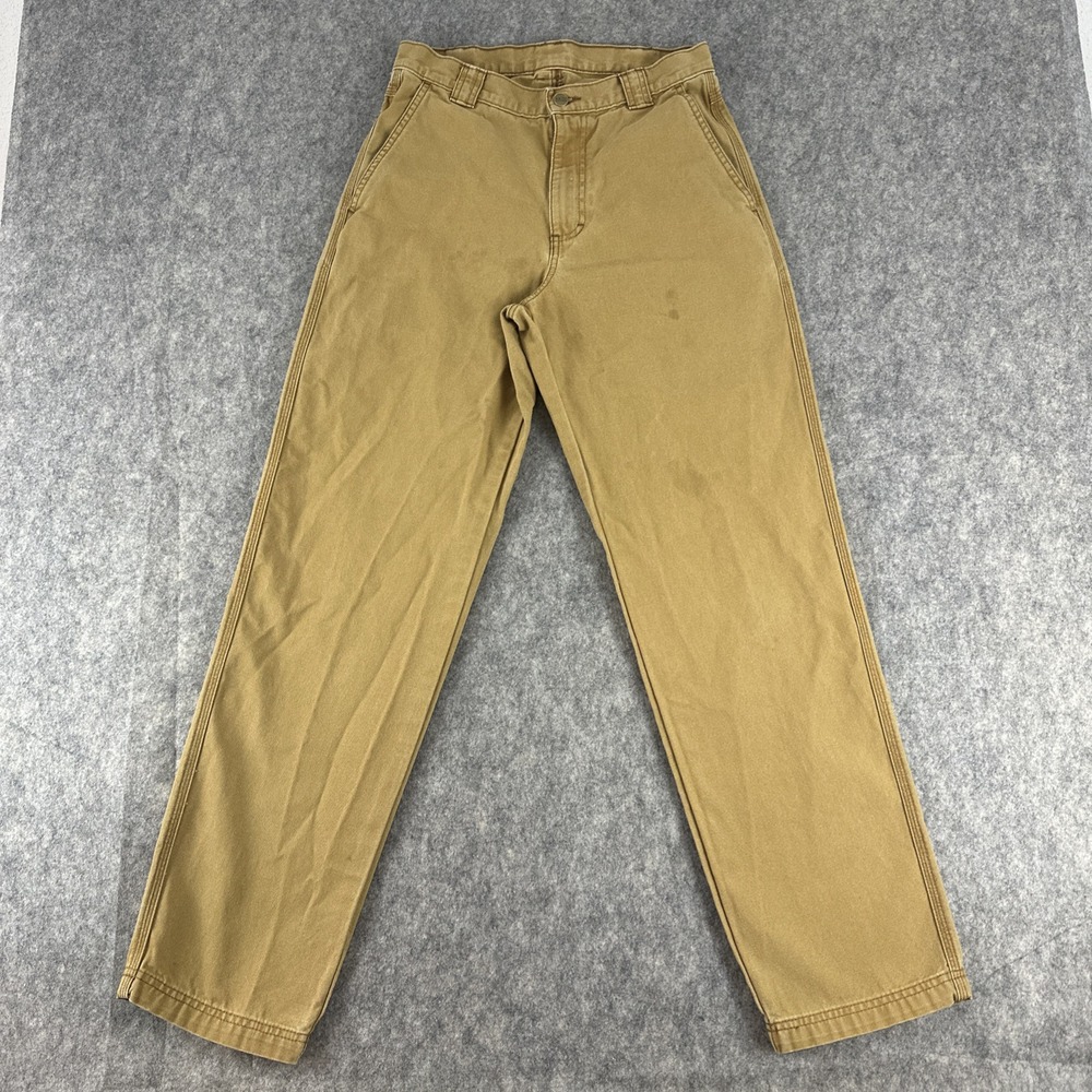 L.L. Bean Pants Mens 30x32 Tan 100% Cotton Duck Canvas Utility Workwear STAINS